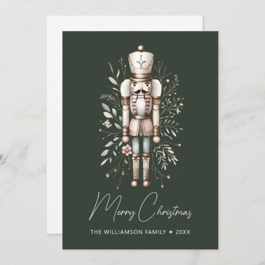 Carte de Noël Nutcracker personnalisée verte (Devant / Derrière)