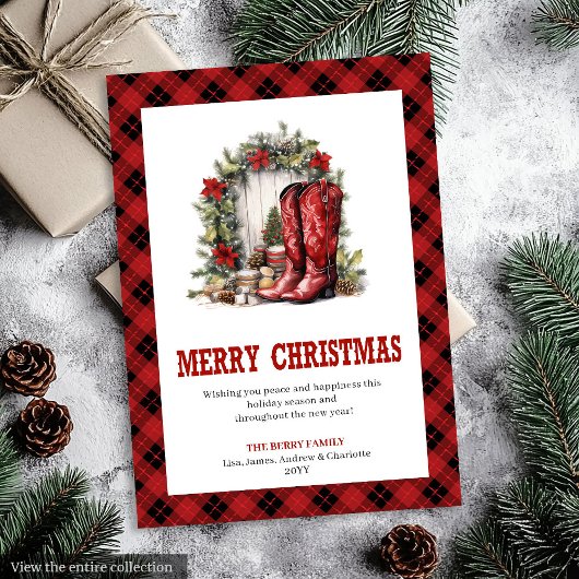 Carte de Noël occidentale avec impression carreaux