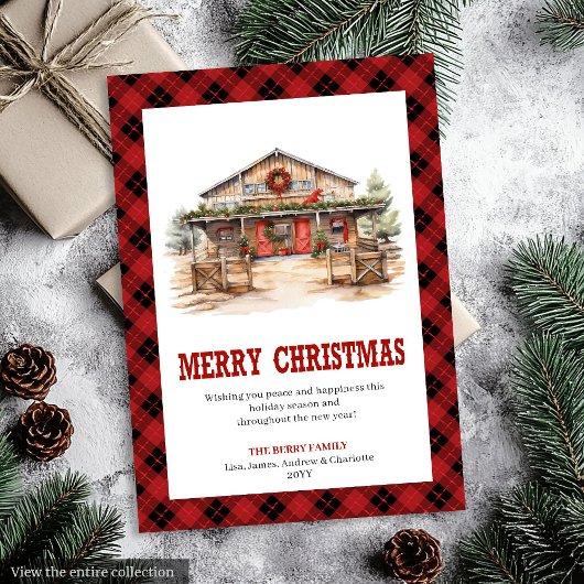 carte de Noël occidentale de style ranch tartan