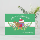 Carte de Noël Oiseau sur une branche à plat (Debout devant)