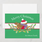 Carte de Noël Oiseau sur une Branche Plate (Devant / Derrière)