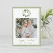 Carte de Noël Olive Gold Plaid Wreath Preppy Bow (Debout devant)