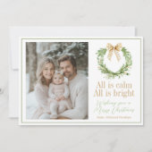 Carte de Noël Olive Gold Plaid Wreath Preppy Bow (Devant)