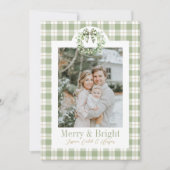 Carte de Noël Olive Gold Plaid Wreath Preppy Bow (Devant)