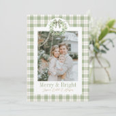 Carte de Noël Olive Gold Plaid Wreath Preppy Bow (Debout devant)
