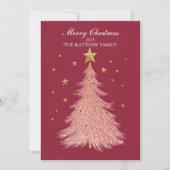 Carte de Noël Or Arbre rose Étincelant (Devant)