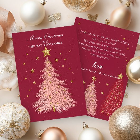 Carte de Noël Or Arbre rose Étincelant