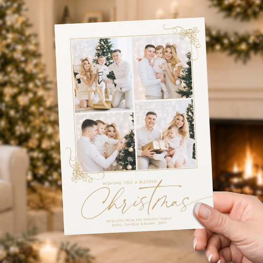 Carte de Noël Or Écriture Manuscrite 4 Photos