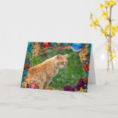 Carte de Noël Orange Chat (Fleur jaune)