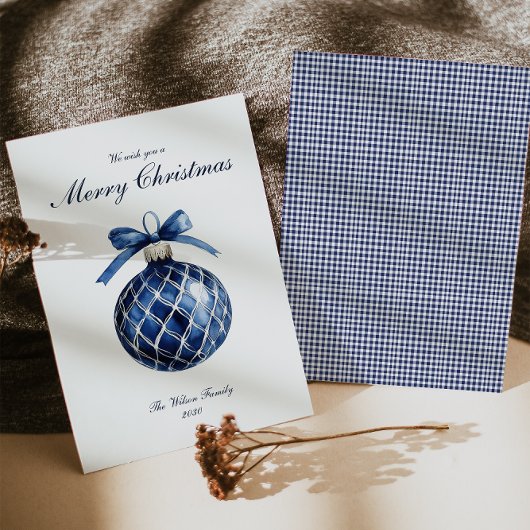 Carte de Noël Ornement bleu traditionnel