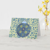 Carte de Noël Ornement Floral Aqua Lime (Fleur jaune)