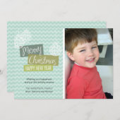 Carte de Noël ornementale Aqua Chevron (Devant / Derrière)