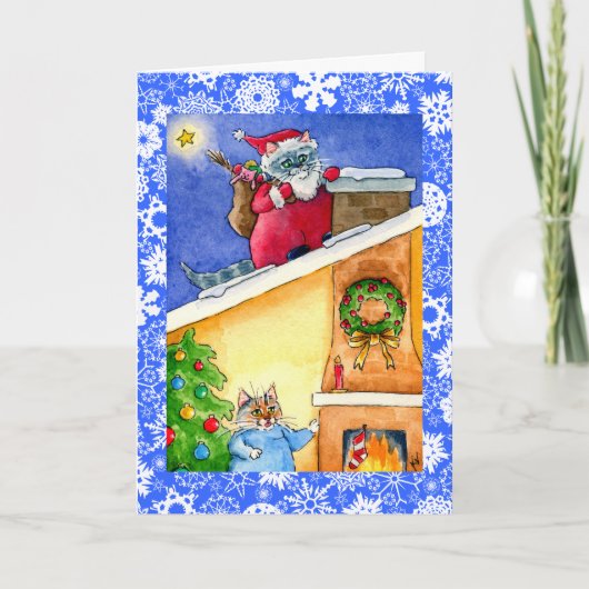 Carte de Noël ou de vacances de Père Noël de chat (Devant)