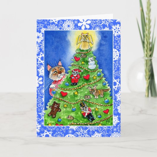 Carte de Noël ou de vacances pour chat et souris (Devant)