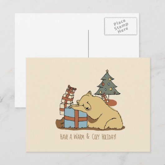 Carte de Noël - Ours couché (Devant / Derrière)