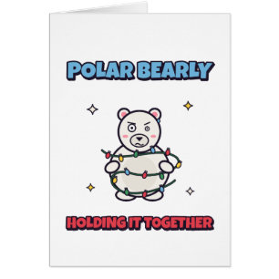 Carte de Noël Ours Polaire Tenant à Peine le Coup