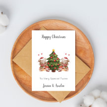 Carte de Noël Ourson Arbre de Noël pour Jumeaux