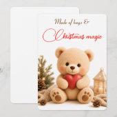 Carte de Noël Ourson en Peluche Douce (Devant / Derrière)