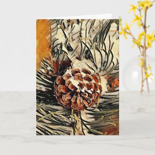 Carte de Noël Painted Snowy Pinecone (Fleur jaune)