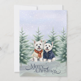 Carte de Noël Paire de Westie en hiver dans la Nei
