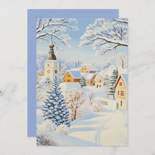 Carte de Noël paisible du village de neige (Devant / Derrière)