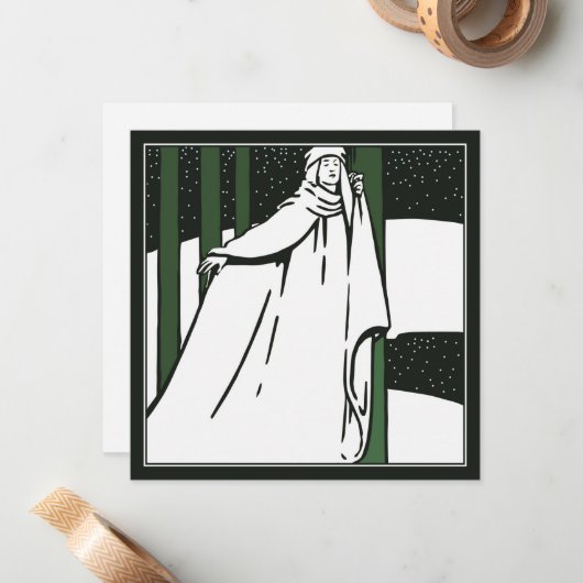 Carte de Noël Paisible Pré Raphaelite (Devant/Arrière en situation)