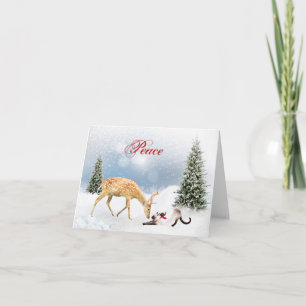 Carte de Noël Paix avec Cerf et Chat de Siamese