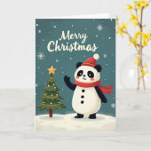 Carte de Noël Panda Joyeux (Fleur jaune)