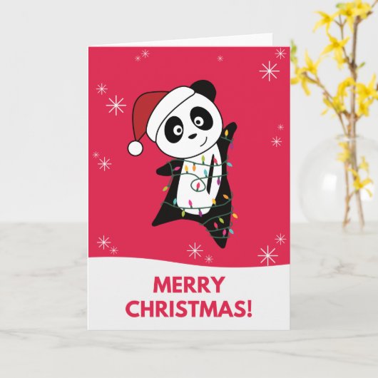 Carte de Noël Panda Neige Animaux Hiver Pandas (Fleur jaune)