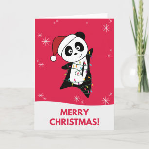 Carte de Noël Panda Neige Hiver Animaux Pandas