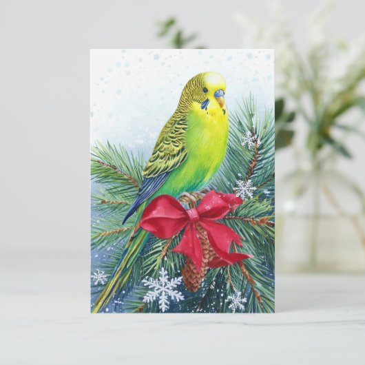 Carte de Noël Parakeet Christmas Bow (Debout devant)
