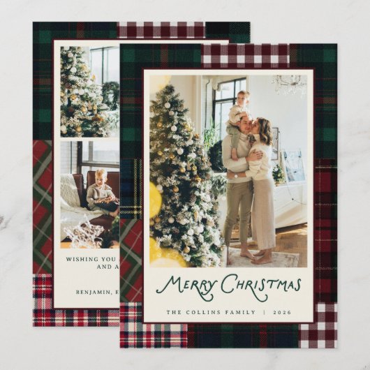 Carte de Noël Patchwork à Photo de Famille (Devant / Derrière)