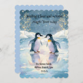 Carte de Noël Patinage sur glace Pingouin (Devant / Derrière)