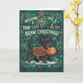 Carte de Noël Patte de Terrier Écossais (Fleur jaune)