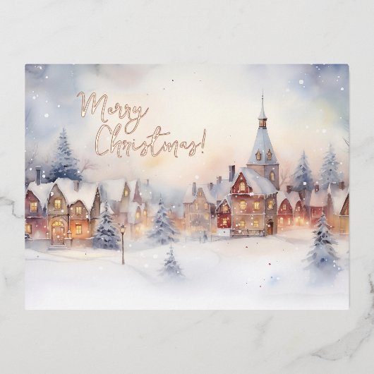 Carte de Noël, paysage hivernal neige (Recto)