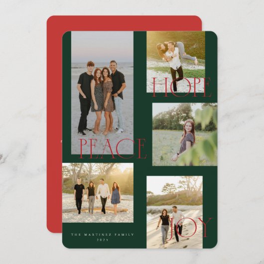 Carte de Noël Peace Hope Joy (Devant / Derrière)