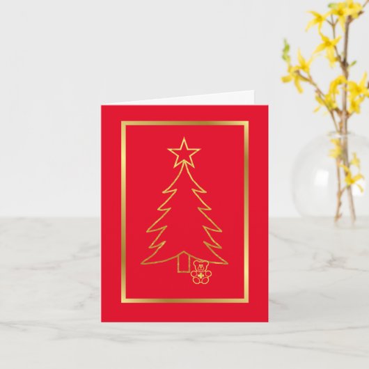 Carte de Noël pédiatrique avec arbre et ours en pe (Fleur jaune)