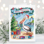 Carte de Noël Pélican Watercolor Beach