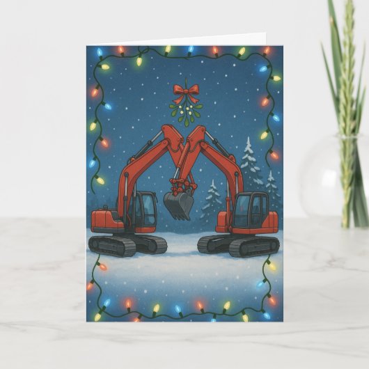 Carte de Noël - Pelles rouges s'embrassant (Devant)