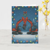Carte de Noël - Pelles rouges s'embrassant (Fleur jaune)