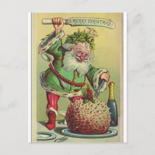 Carte de Noël Père Noël Attaques Pudding (Devant)