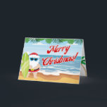 Carte de Noël Père Noël Beach<br><div class="desc">Tout le monde n'a pas un Noël blanc ! Profitez de cette carte qui célèbre les journées chaudes et de Noël sur la plage.</div>