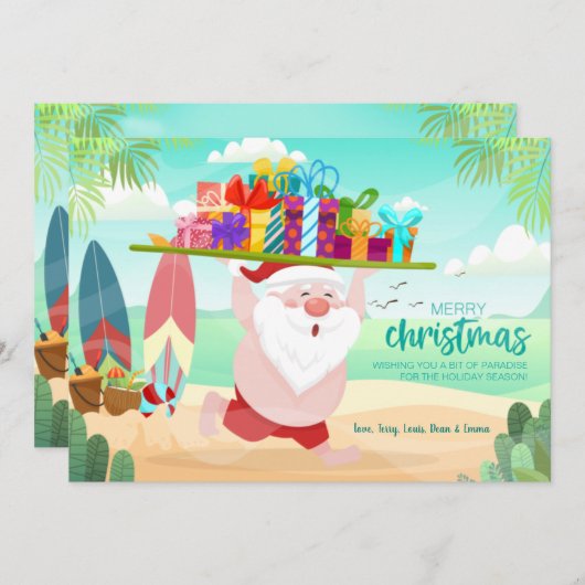 Carte de Noël Père Noël Beachside (Devant / Derrière)