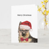 Carte de Noël Père Noël berger allemand (Fleur jaune)