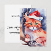 Carte de Noël père Noël Cat - "Meowy Holidays" (Devant / Derrière)