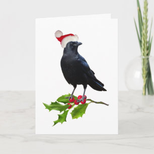 Carte de Noël père Noël Crow Holly