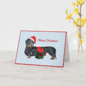 Carte de Noël Père Noël Dachshund blanche (Fleur jaune)