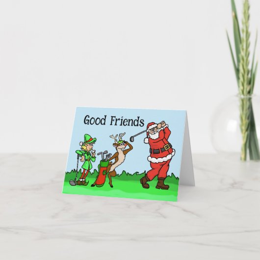 Carte de Noël père Noël, Elf et Rudolph Golf (Devant)