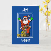 Carte de Noël père Noël Et Chien De Police (Fleur jaune)