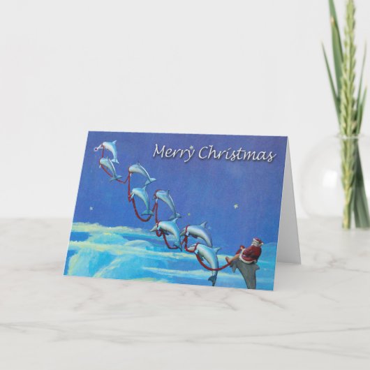 Carte de Noël père Noël et Dolphin Night Sky (Devant)